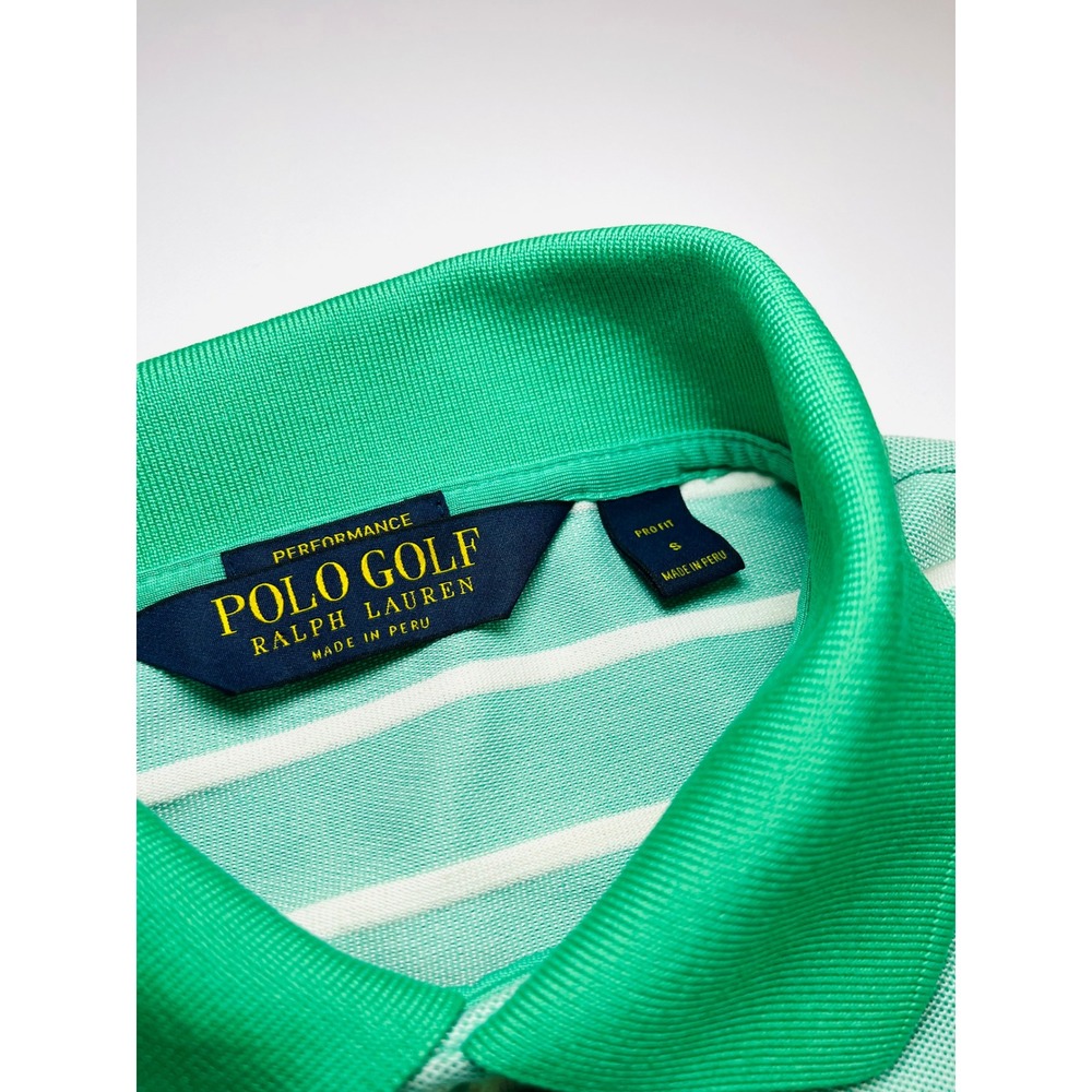 Polo Golf Ralph Lauren Mens Small Green White Striped Performance Pro Fit Polo